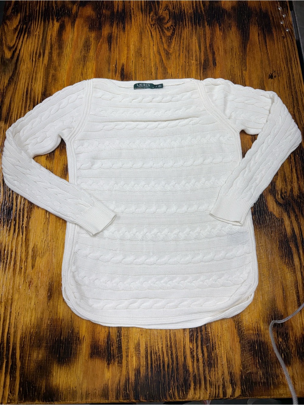 Ralph Lauren Cream Cable-Knit Scoop Neck Sweater